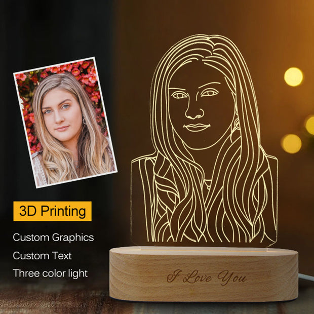 Lámpara de Noche 3D Estéreo con Foto Personalizada - Luz LED Decorativa