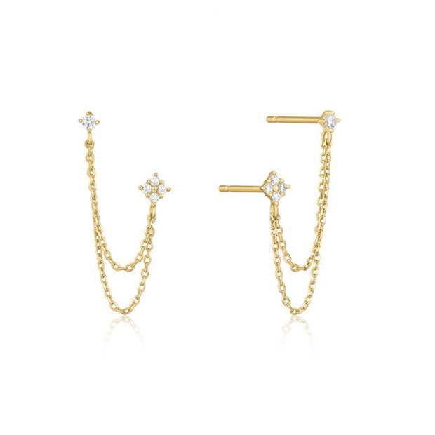 Pendiente doble cadena oro - Joyas-Para-Mujer.com