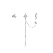 Pendiente de plata de cadena larga doble - Joyas-Para-Mujer.com