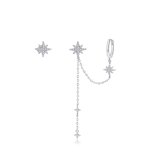 Pendiente de plata de cadena larga doble - Joyas-Para-Mujer.com