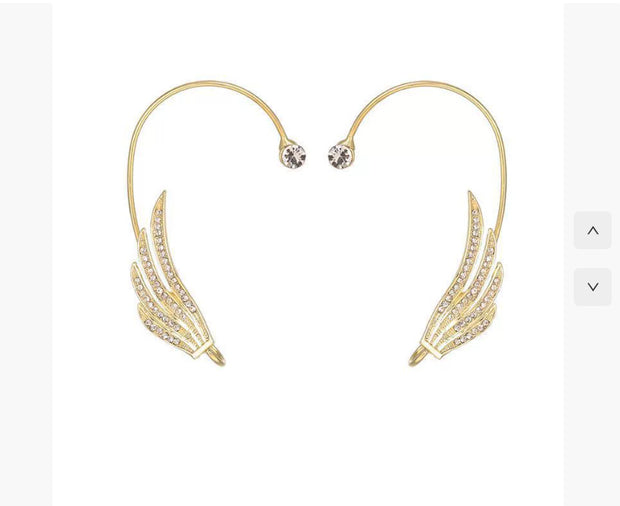 Ear Cuff Ala con Brillantes Sin Perforación - Pendiente de Clip Minimalista para Mujer