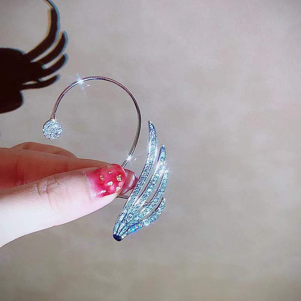 Ear Cuff Ala con Brillantes Sin Perforación - Pendiente de Clip Minimalista para Mujer
