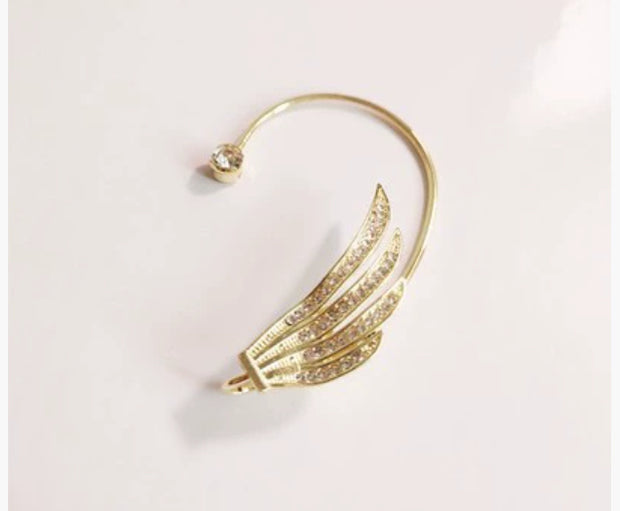 Ear Cuff Ala con Brillantes Sin Perforación - Pendiente de Clip Minimalista para Mujer